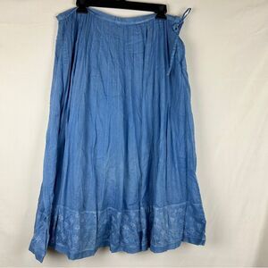 Eileen Fisher navy Voile panel skirt with wood block print size L cotton lined